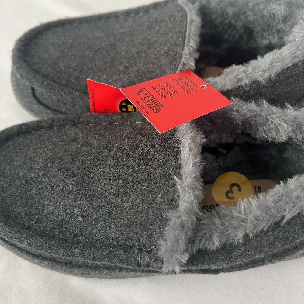 Deer Stags Gray Kids Moccasin Slippers with Plush Lining, Size3,‎ NWT